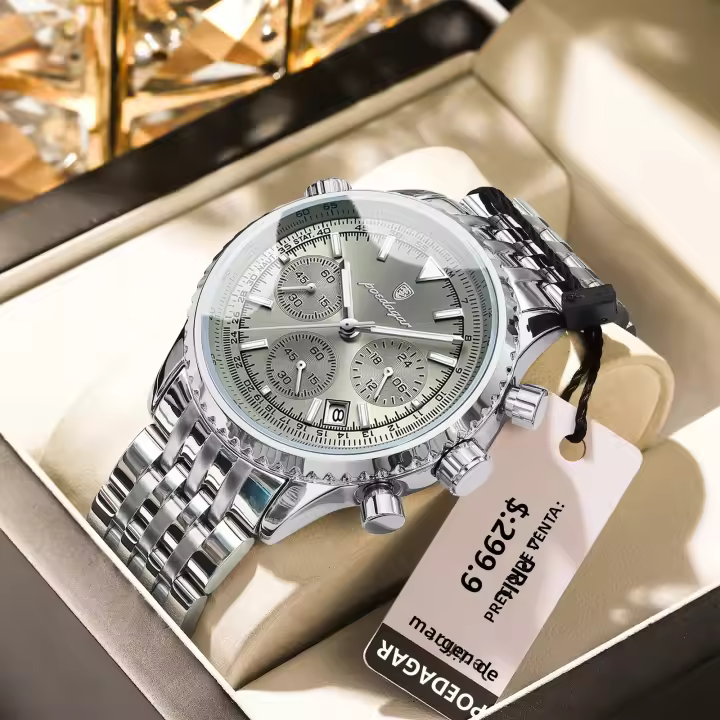 Reloj De Hombre POEDAGAR Casual Lujoso Impermeable Con Luminiscencia Cronógrafo Date Cuarzo Acero Inoxidable Deportivo Para Muñeca - 1
