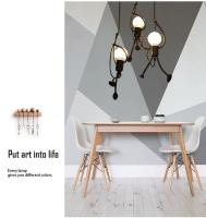 Lámpara Colgante De Hierro Vintage Con Diseño De Hombre Pequeño Arte Moderno LED Para Decoración De Sala De Estar Y Dormitorio Infantil E27 Pendente Negro - details 4