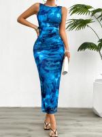 Vestido Slimming Sin Mangas Estampado De Moda Para Mujer Primavera Verano 2024 Cuello Redondo Con Rotura A-Line De Pierna Larga Estilo Playa - details 32