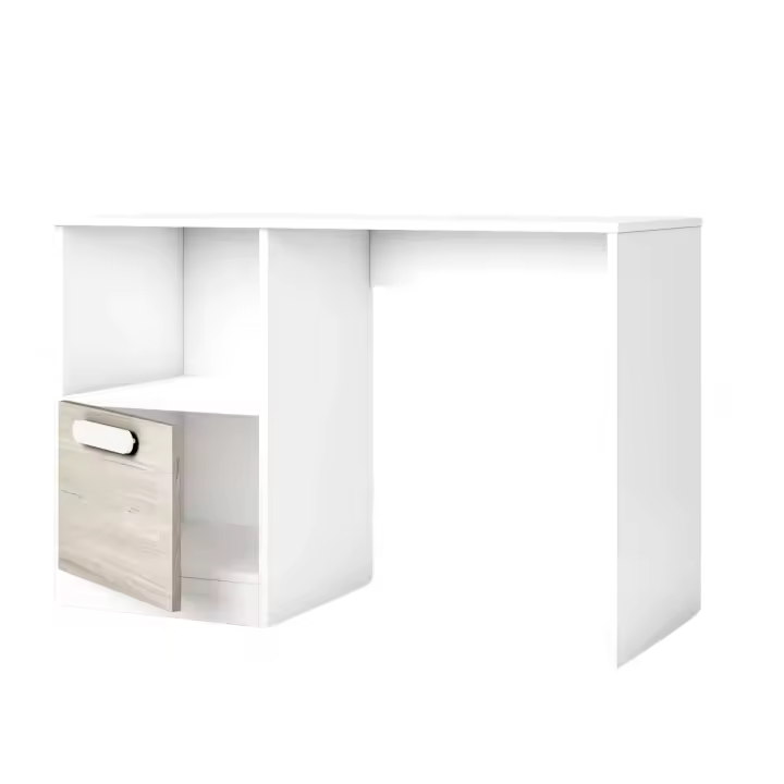 Mesa de Escritorio para Habitación Juvenil Estelle Estilo Nórdico en Color Blanco Mate y Roble Sahara con 1 Puertas y 1 Hueco de Almacenamiento 100 cm - 1