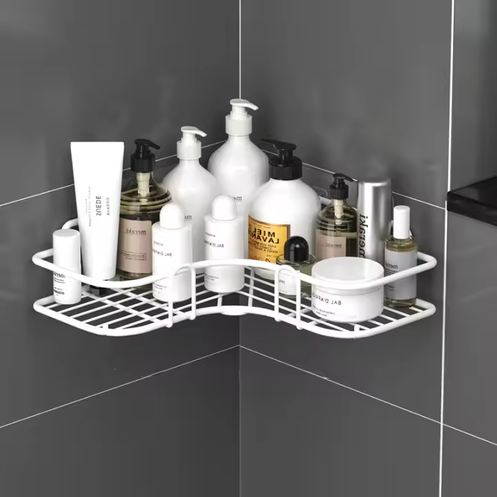 Estante De Esquina Para Baño Sin Necesidad De Perforación Incluye 2 Ganchos Organizador De Cosméticos Y Shampoo - 1