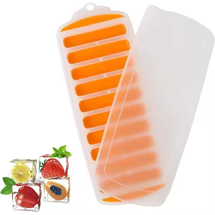 1 Pieza Moldes Hielo con tapa Bandejas de silicona grade, para Bebidas, Bebidas, Bebés y Cóctel, Rectangular, Naranja Translúcido - 1