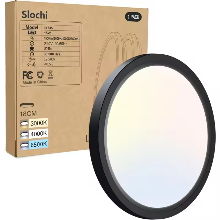Lampara Techo, 3colours-3000K/4000K/6500K, IP44 Impermeable Redondo Plafon Led Techo,15W 1500LM Modern Slim Plafón Led techo Salon, Baño, Cocina,Pasillo,Ø18CM - 1