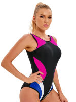 Nueva Deportiva 2024 Monokini De Dos Piezas Para Mujer Talla Grande Colorido Patchwork Traje De Baño Profesional Para Natación Y Surf 3XL - details 9