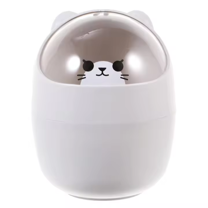 Lindo mini cubo de basura de escritorio con diseño de oso animal, cesta con tapa para oficina, café, mesa, cocina, basura, papel gris - 1