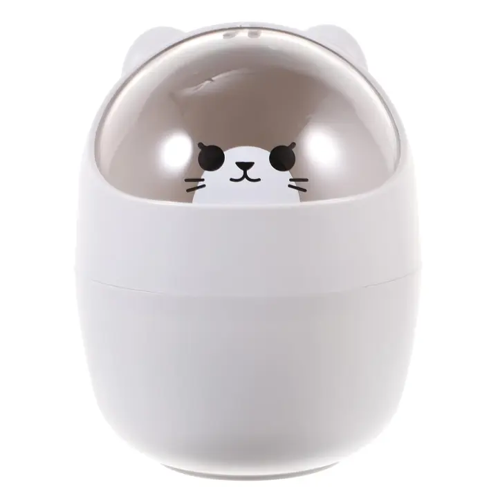 Lindo mini cubo de basura de escritorio con diseño de oso animal, cesta con tapa para oficina, café, mesa, cocina, basura, papel gris - 1
