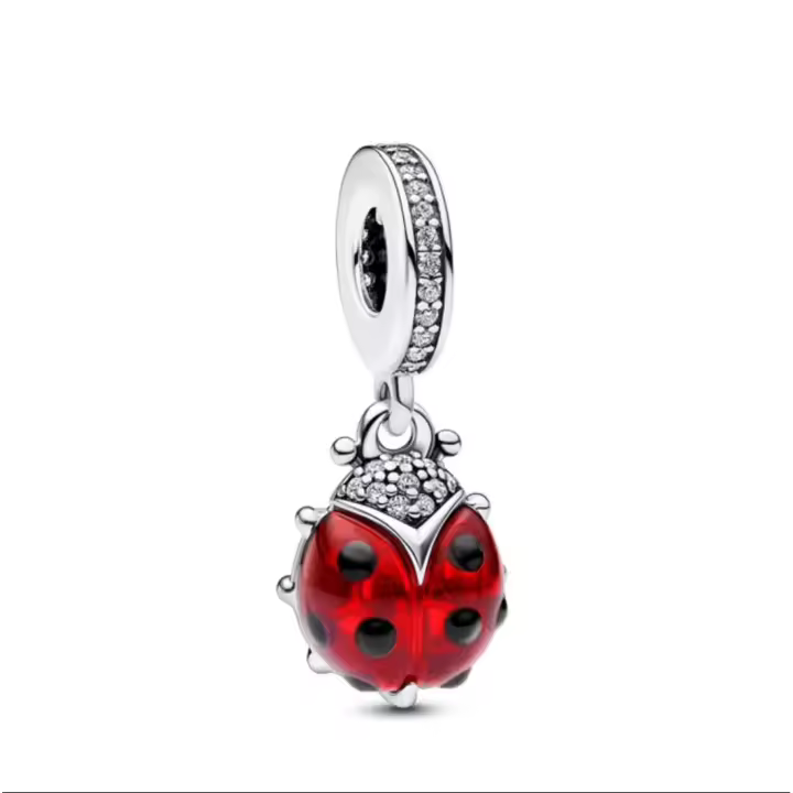 PANDORA Dije colgante de mariquita roja, pulseras de momentos compatibles, joyería para mujer, Esmalte, Circonita Cúbica - 1