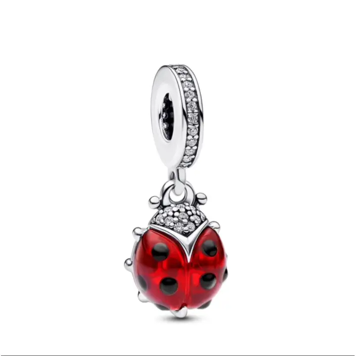PANDORA Dije colgante de mariquita roja, pulseras de momentos compatibles, joyería para mujer, Esmalte, Circonita Cúbica - 1