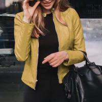 Chaqueta De Cuero Sintético Para Mujer Corte Clásico Moto Biker Zipper Estilo Basic Otoño Primavera Outerwear - details 20