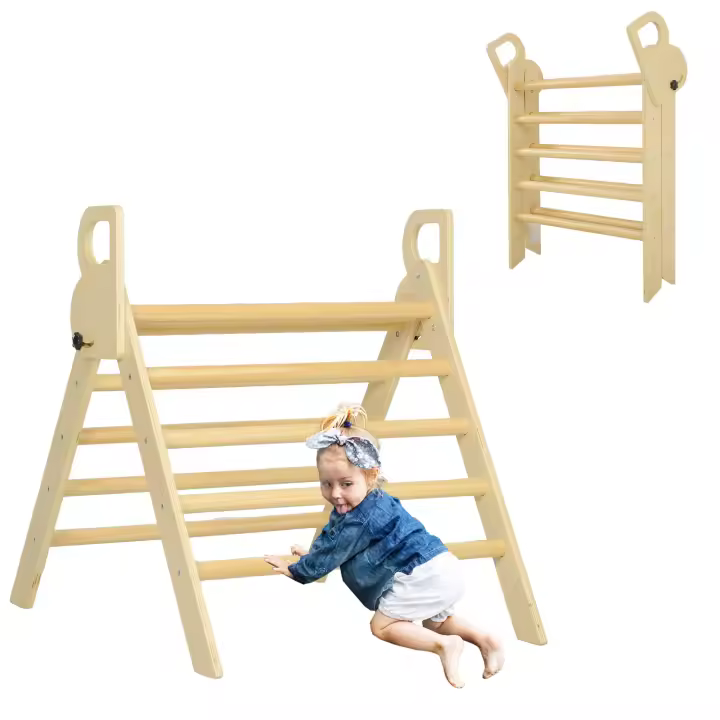 AIYAPLAY Triángulo de Escalada de Madera Plegable Escalada para Niños de 18-48 Meses para Cultivar Habilidades de Equilibrio y Coordinación 82x66x71 cm Natural - 1