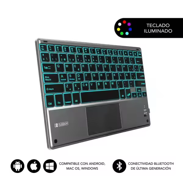 Subblim teclado retroiluminado ultrafino smart bt - touchpad - iluminaciÃ³n hasta 7 colores ajustables - bluetooth 3.0 - autonomia 30 dias - color negro - 1