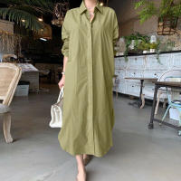 Vestido De Mujer Verano 2024 Estilo Casual Color Sólido Cuello Volteado Botones Solas Talla Grande Longitud Pierna Completa Polyester - details 6
