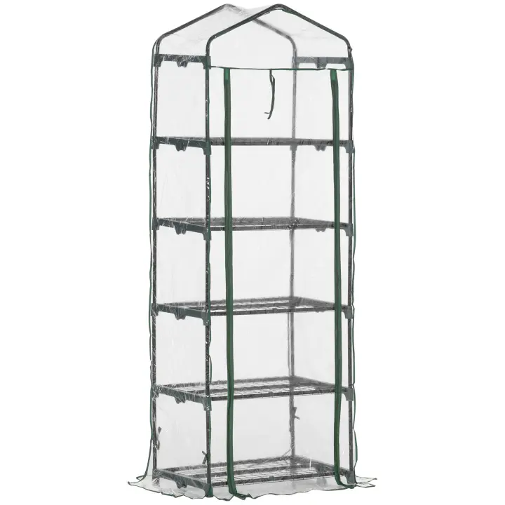 Outsunny Invernadero de Jardín con 5 Estantes Metálicos y Puerta Enrollable Vivero Casero de Terraza Exterior para Cultivo Plantas Flores Macetas Transparente - 1