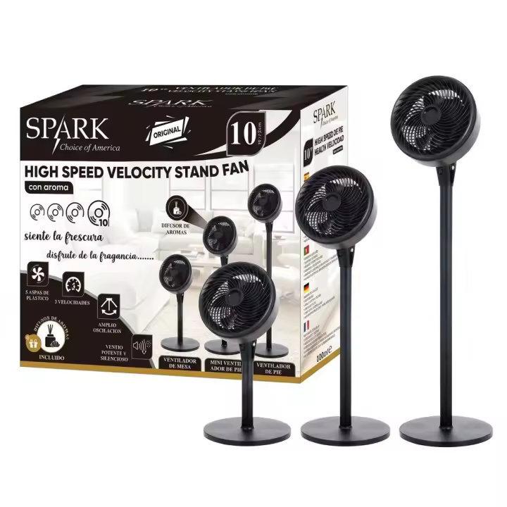 Ventilador 3-en-1 Spark 10" | 5 Aspas Potentes, 3 Alturas y Difusor de Aroma Incluido | Silencioso y Elegante Spark - 1