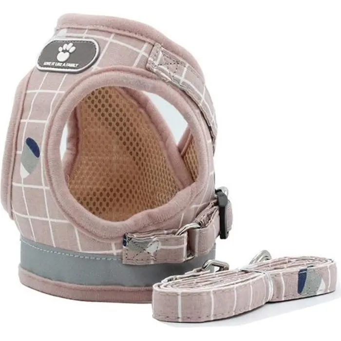 Arnés para Perros, Chaleco reflectante, collar de traqueón para Perros Pequeños, Correa para pasear Gatos, Talla M/Rosa - 1