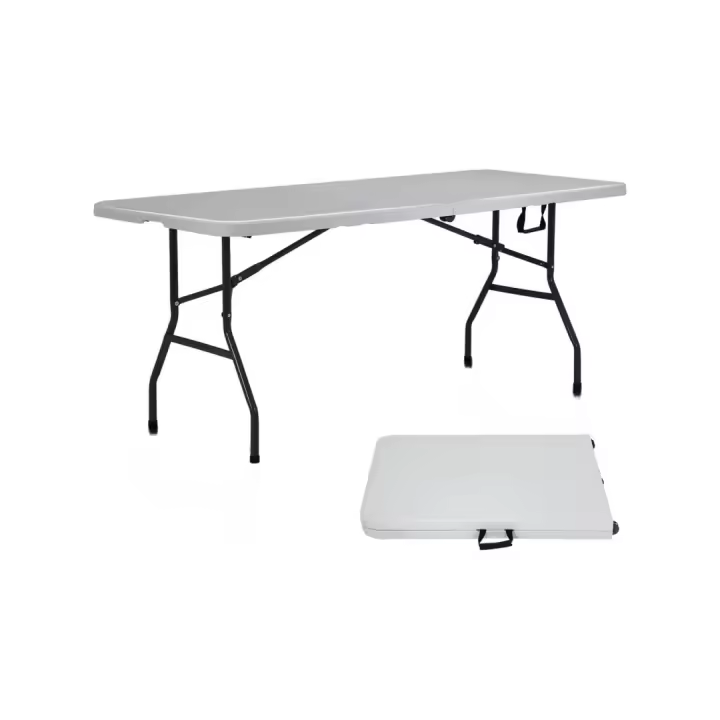 STARLEY-Mesa plegable portátil de plástico para interiores y exteriores,mesa plegable al aire libre, picnic, fiesta, campamento,mesa rectangular multiusos con asa,color blanco,180 x 69 x H 74 cm - 1