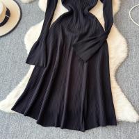 Vestido Largo Elegante Para Mujer Con Mangas Flared Y Volantes Cuello V Solido Bodycon Para Fiesta Y Oficina Polyester Mid-Calf - details 30