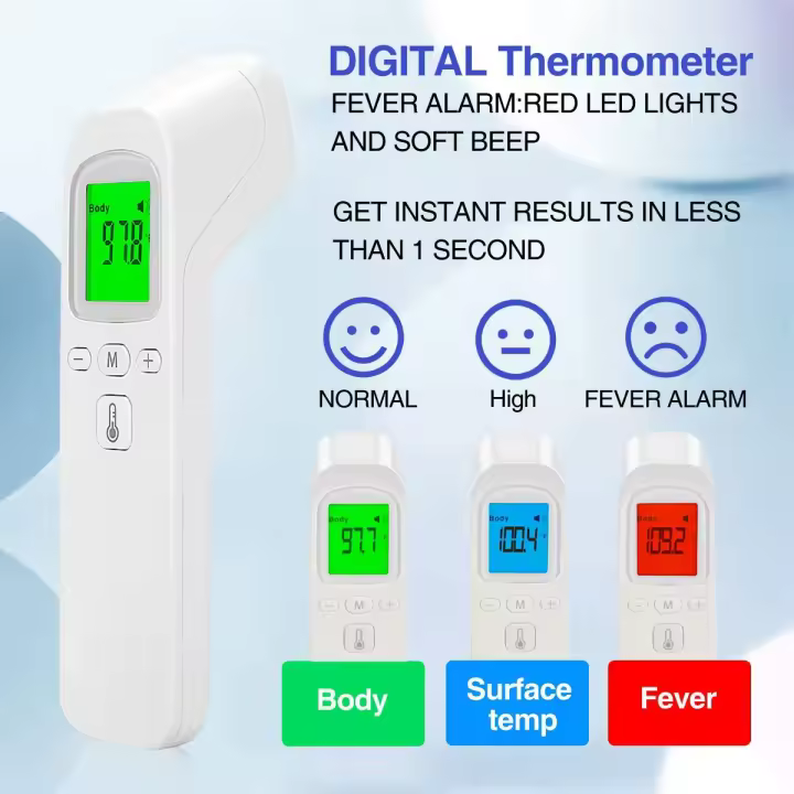 Termómetro de frente digital infrarrojo sin contacto para adultos y niños con alarma de fiebre, función de memoria, pantalla LCD - 1