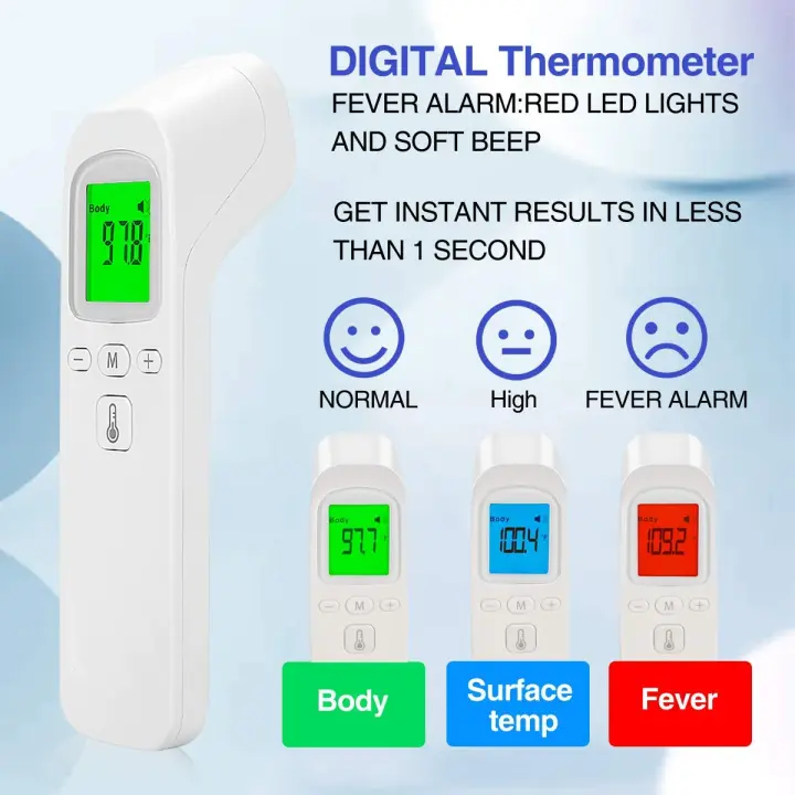Termómetro de frente digital infrarrojo sin contacto para adultos y niños con alarma de fiebre, función de memoria, pantalla LCD - 1