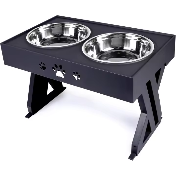 Soporte elevado para cuencos para perros, 2 cuencos de acero inoxidable de 1140 ml, cuencos ajustables para perros y gatos grandes, base antideslizante (negro) - 1