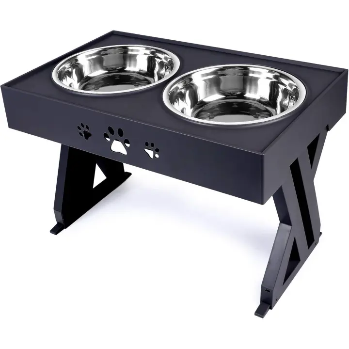Soporte elevado para cuencos para perros, 2 cuencos de acero inoxidable de 1140 ml, cuencos ajustables para perros y gatos grandes, base antideslizante (negro) - 1