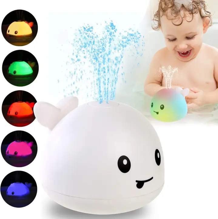 Juguetes de baño para bebés, juguetes de ballena para bebés, juguetes de baño brillantes, juguetes de baño con chorros para bebés, niños y niñas, juguetes de baño con chorros, blancos - 1
