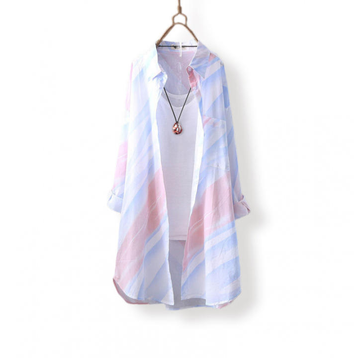 Camisa De Mujer En Chiffon Ligera Y Ajustable Para El Verano Protección Solar Diseño De Costura Abierta Elegante Blusa Casual De Manga Larga