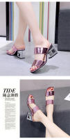 Sandalias De Cuero Patentado Para Mujer Moda Verano Tacón Alto Charol Casual Playa Zapatos De Exterior Color Sólido Flip Flop - details 9