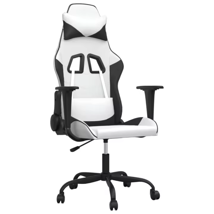 Silla Gaming de Masaje Blanco y Negro Regulable - 1