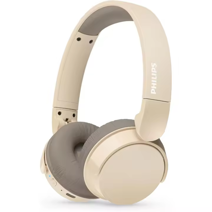 PHILIPS TAH3209BG Auriculares on-Ear Ligeros Bluetooth con Aislamiento pasivo del Ruido - 55 Horas de reproducción, Sonido Natural, Llamadas nítidas, Graves dinámicos, 2 Horas de Carga USB-C - Beige - 1