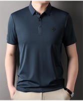Camisa Polo De Verano Para Hombre Seda Suave Transpirable Manga Corta Bordada Estilo Coreano Moda Casual Camiseta De Cuello Redondo - details 12