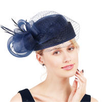Sombrero De Fiesta Elegante En Rojo Sinamay Para Mujer Con Pluma Y Velo Para Boda Iglesia Cóctel Té Sombrero Derby Formal - details 6
