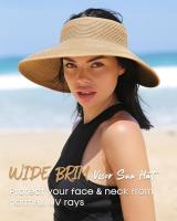 Sombrero de Ala Ancha para Mujer, de Paja, Con Cola de Caballo rizada, para Playa, Verano, Protección UV, plegable, para Viajes - details 2