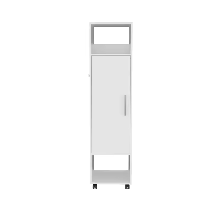 TUHOME Armario Kronospan en Melamina con una Puerta, Dos Estantes, Barra para Colgar Ropa y Espejo Incluido, Blanco 160x40x48cm - 1