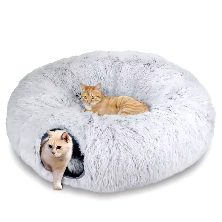 Nobleza - Túnel para Gatos de Peluche, 2 en 1 Cama Tunel para Gatos con Cojín Extraíble, Tunel Plegable para Mascotas con 2 Agujeros y Bolas Juguetes para Gatos Gatito Conejo Hurones - 1
