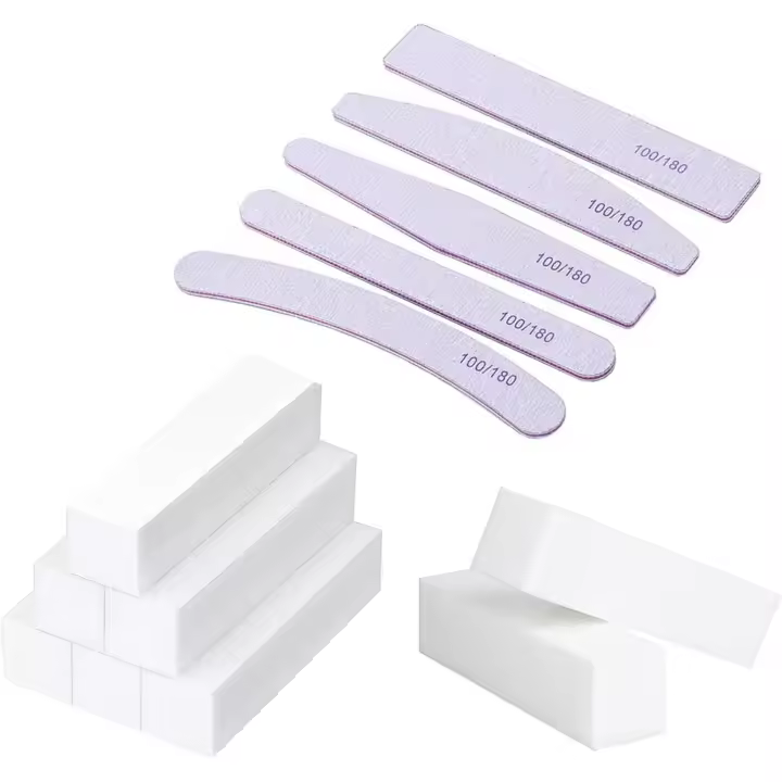 13 Pièces Blocs de Polissoirs à Ongles Blancs et Lime à Ongles, 8 Pièces 120 Grains Carré Éponge Lime à Ongles, 5 Pièces 100/180 Grain Lime à Ongles Professionnelle, pour Les Salons de Manucure - 1
