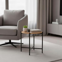 Max Home - Mesa auxiliar redonda, D40xH40 cm, peso máximo soportado 4 kg, efecto roble,  estructura metálica negra, mesita de centro, decoración para salón, dormitorio, oficina - details 1