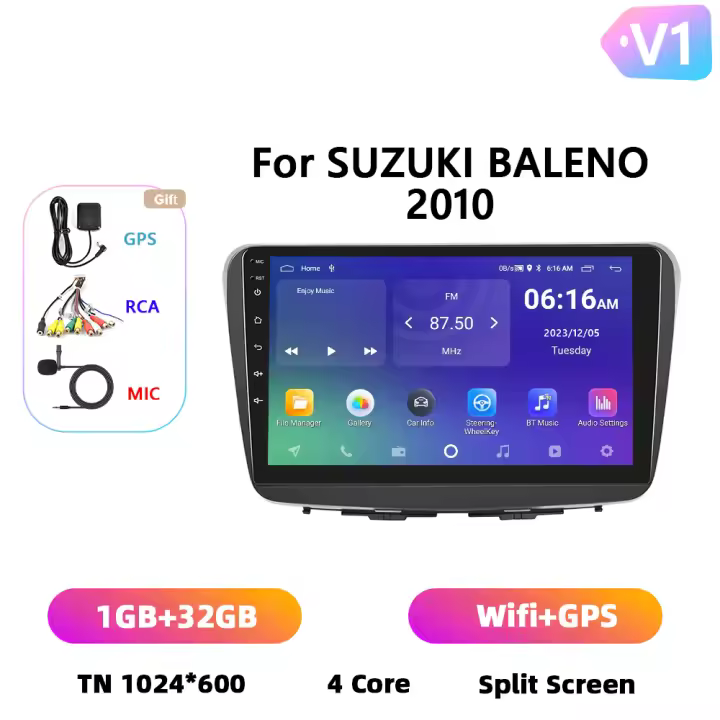 Podofo Radio de coche Android 2 Din para Suzuki Baleno 2010 Carplay 8+128GB AI Voice WIFI+4G DSP GPS Navegación Multimedia Reproductor de Video - 1