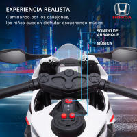 HOMCOM Moto Eléctrica con Licencia Honda para Niños de 3-5 Años Moto a Batería 6V con Faro Bocina Música y Ruedas Auxiliares Extraíbles Carga 30 kg 90x44x52 cm - details 3