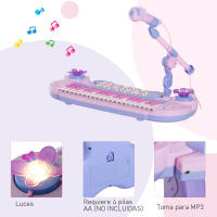 HOMCOM Piano Infantil 37 Teclas Teclado Electrónico Juego de Piano Regalo Juguete Educativo para Niños +3 Años con Micrófono Taburete Luces y 22 Canciones USB/MP3 Karaoke Rosa - details 6