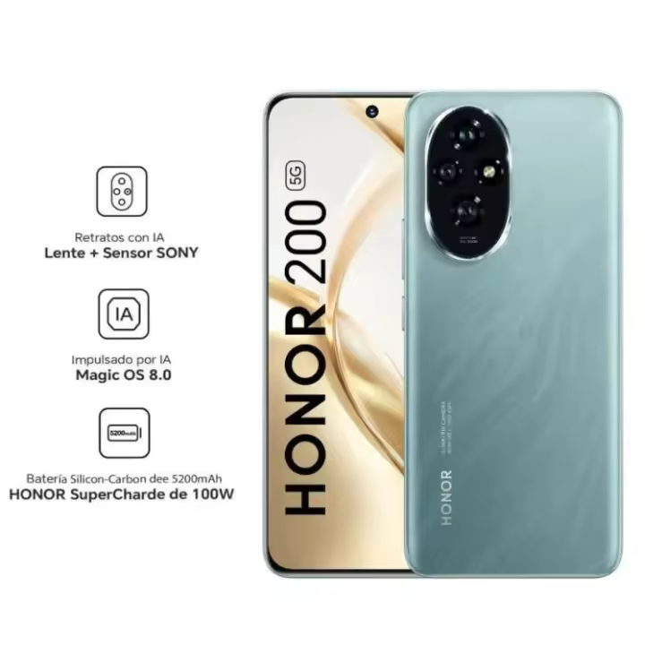 SMARTPHONE - HONOR 200 5G, Smartphone de 12GB+512GB, Pantalla OLED de 6,7 Pulgadas (17,02 cm), 120Hz, Batería 5200mAh Triple Cámara 50 MP MagicOS 8.0 Basado en Android 14, COLOR: Verde Esmeralda - 1