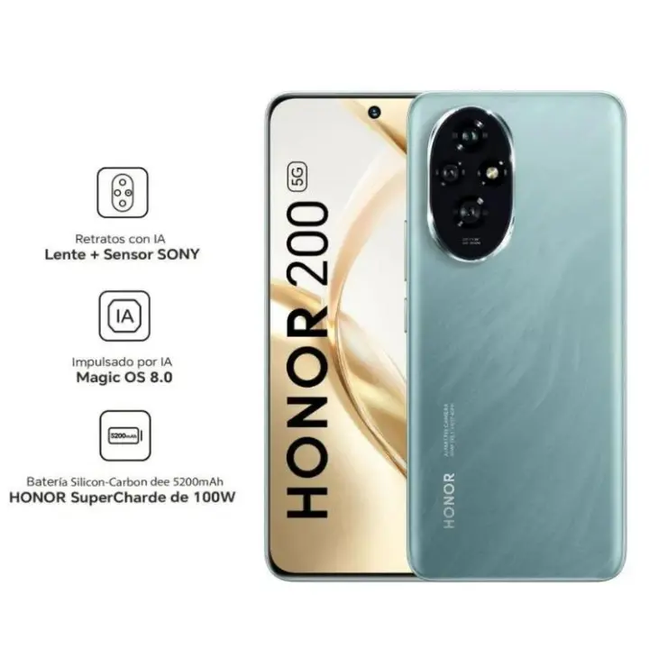 SMARTPHONE - HONOR 200 5G, Smartphone de 12GB+512GB, Pantalla OLED de 6,7 Pulgadas (17,02 cm), 120Hz, Batería 5200mAh Triple Cámara 50 MP MagicOS 8.0 Basado en Android 14, COLOR: Verde Esmeralda - 1