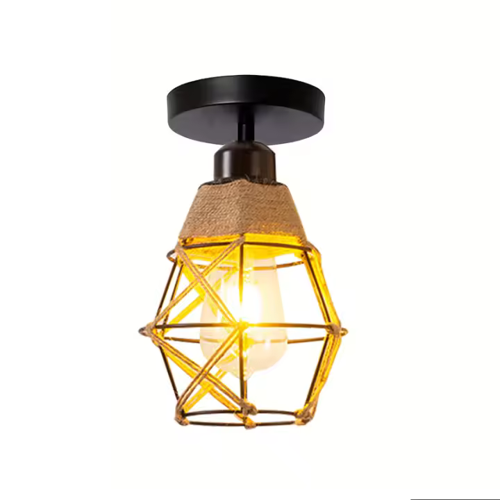 Cadena De Tejido De Lino Retro Para Luces De Techo E27 Base De Bombilla Sin Luces De Pasillo Y Balcones Instalación Manual - 1
