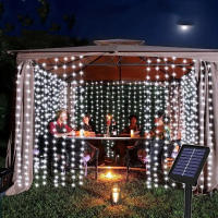 Luces De Cadena LED Para Cortinas Exterior Solar Jardín Pavilion Ventana Decoración De Fiesta De Boda De Navidad De Ramadán Luz Colgante De Vacaciones - details 0