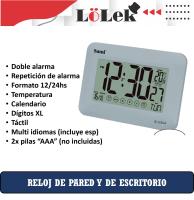 Reloj Digital de Sobremesa y Pared LoLek | Dígitos XL | Termómetro | Doble Alarma | Formato 12/24h | Panel Táctil | Funciona con 2 Pilas AAA | Idioma Español | Color Blanco o Plata | Ideal para Hogar y Oficina - details 2