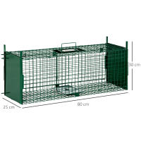 Outsunny Trampa para Animales Vivos con 2 Puertas Jaula de Captura Metálica con Asa para Conejos Visones Zorros Pequeños 80x25x30 cm Verde Oscuro - details 2