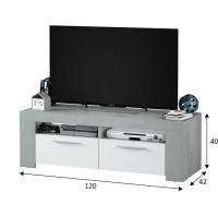 Meimon Mueble TV AMBIT con 2 puertas, 2 huecos superiores con pasacables, tiradores metálicos efecto cromo, patas y tacos ABS, acabado en Blanco Artik y Cemento, estructura en tablero melaminizado E1 de 15 mm, medidas 120x42x40 cm, soporte 40 kg - details 3