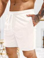 Shorts De Verano Para Hombre De Color Sólido Con Cordón Pantalones De Corduroy Casual Corte Corto Para Fitness - details 1