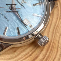 Reloj Automático Tandorio Para Hombre 40mm Doble Domed Sapphire NH35 Water Resistance 20BAR Con Fecha Y Espalda De Vidrio En Cuero Polido - details 5