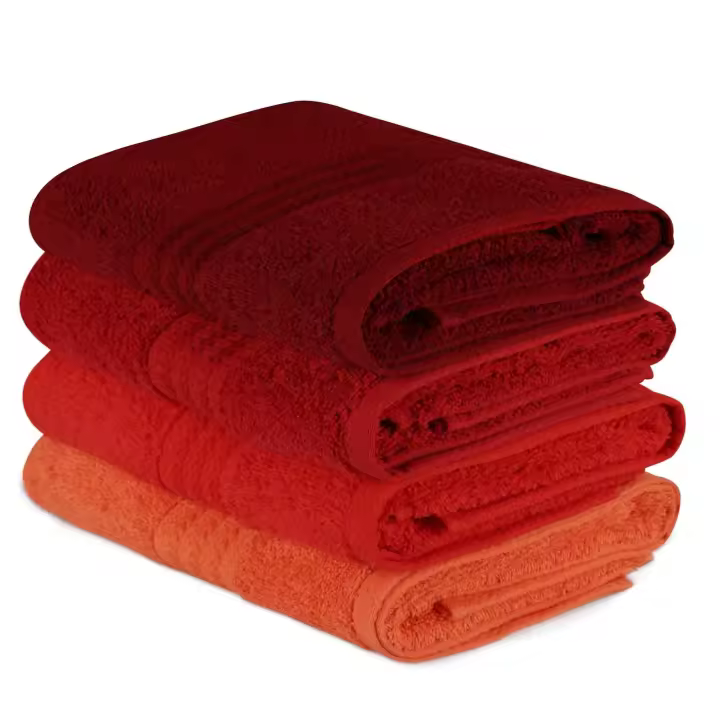 Wellhome - Juego de Toallas de Mano 4 Piezas - Naranja Pálida, Naranja, Rojo y Fucsia - 100% Algodón - 500 Gr/m² - 1